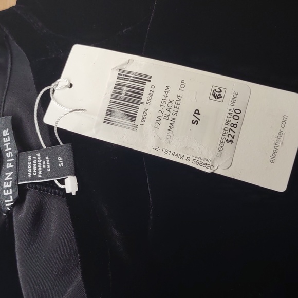 Eileen Fisher Dolman Sleeves Black V Neck Velvet top new small $278 SILK Shirt S - Picture 5 of 5